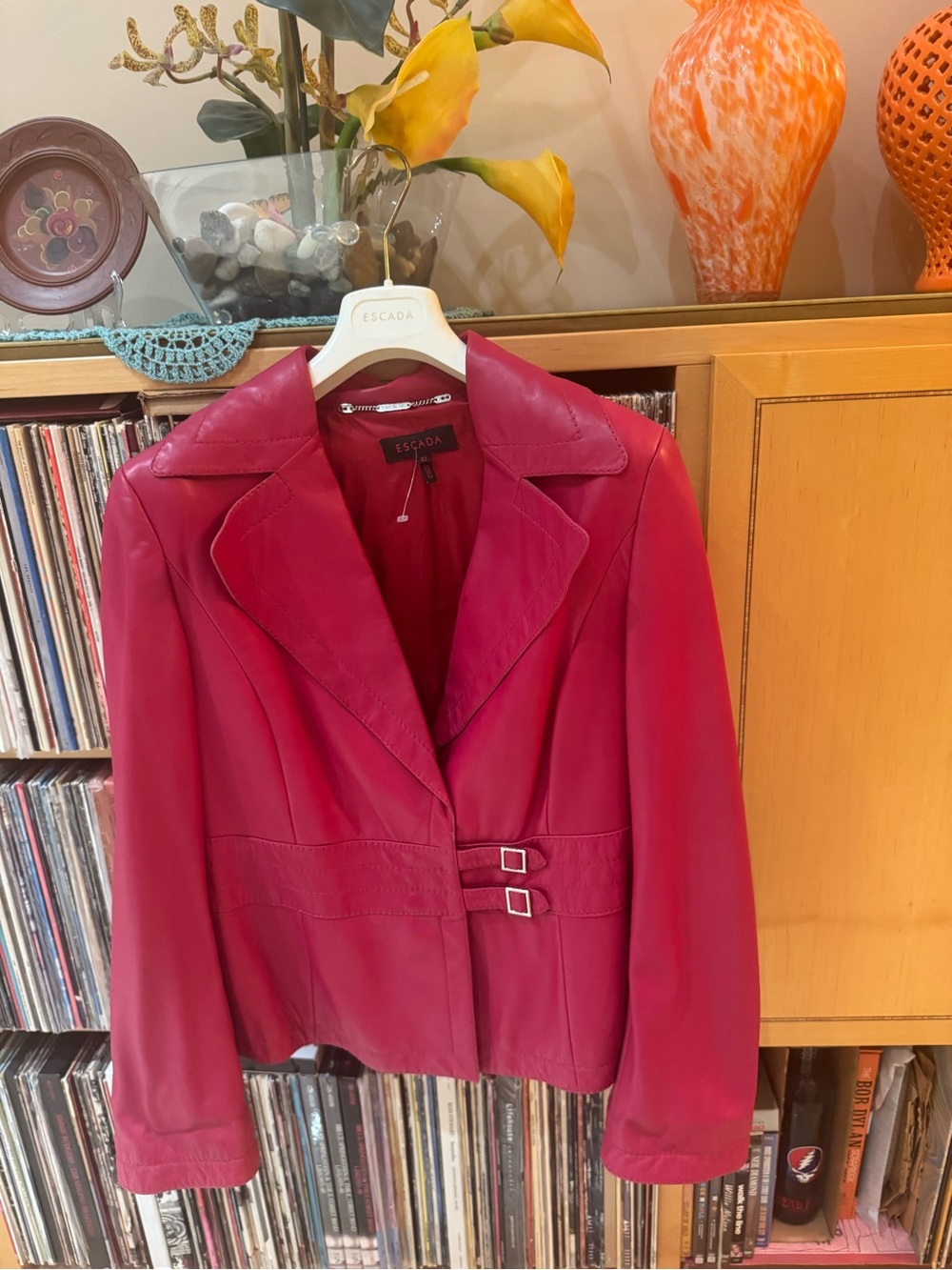 PRICE DROP: NW/OT, ESCADA,42,logo-lined, RASPBERRY LAMBSKIN LEATHER BLAZER